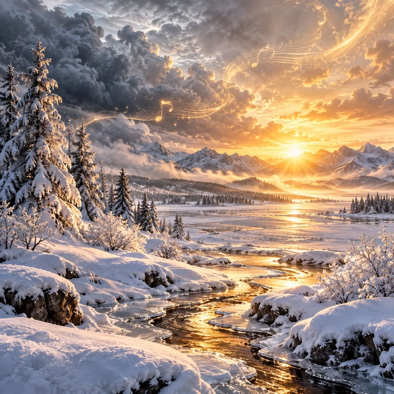 Paisaje de invierno al atardecer que acompaña Solfeos de invierno